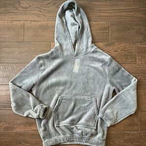 Grey fluffy velvet hoodie